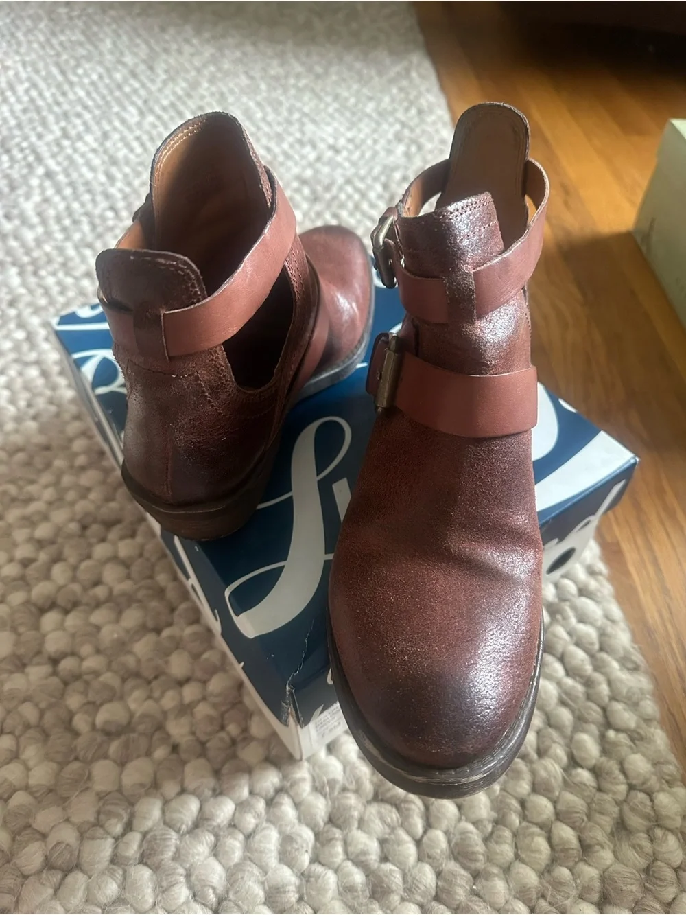 Lucky Brand Women's Rustic Brown Leather Buckle Ankle Boots